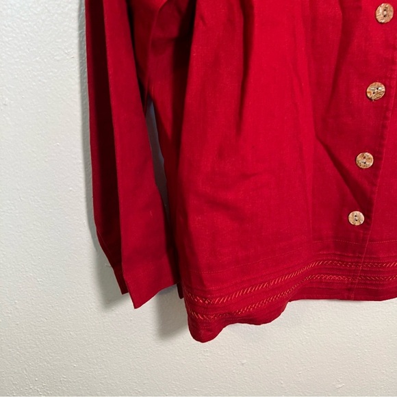 Vintage Oleg Cassini Button Down Shirt Red Linen Cotton S - Picture 4 of 9